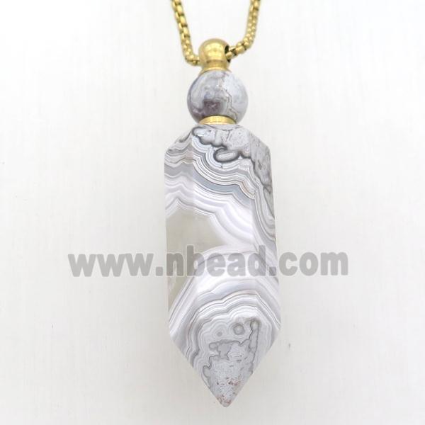 Mexican Crazy Agate Perfume Bottle Necklace, gray