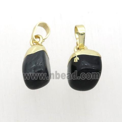black Onyx Agate pendant, freeform, gold plated