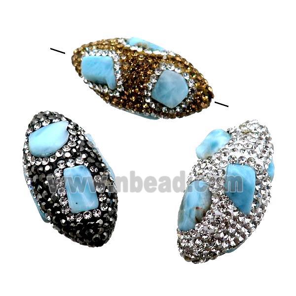 Clay barrel Beads paved rhinestone with Larimar, mixed