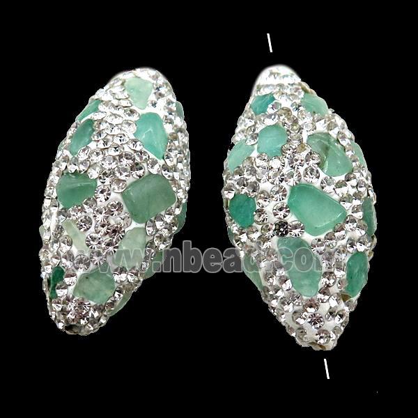 Clay barrel Beads paved rhinestone with Chrysoprase