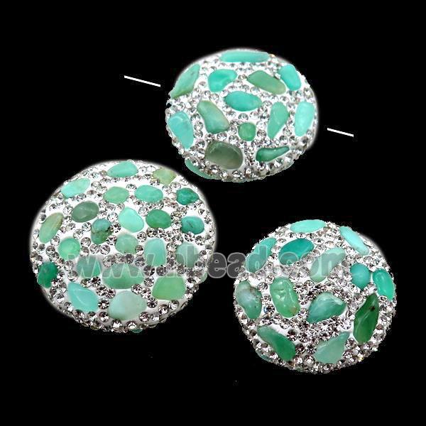 white Clay coin Beads paved rhinestone with Chrysoprase