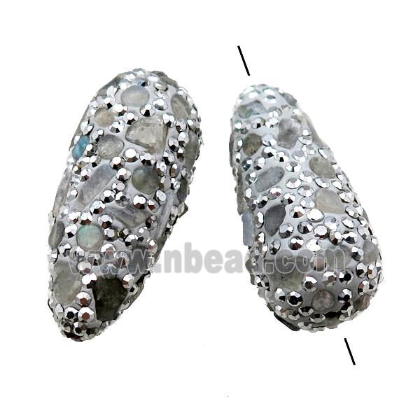 Clay teardrop Beads paved rhinestone with Labradorite