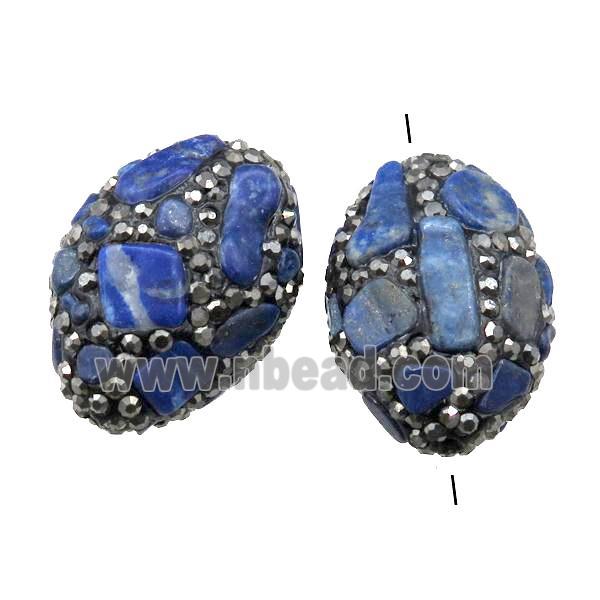 Clay oval Beads paved rhinestone with Lapis
