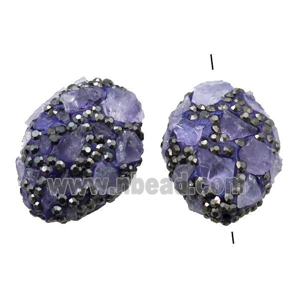 Clay oval Beads paved rhinestone with Amethyst
