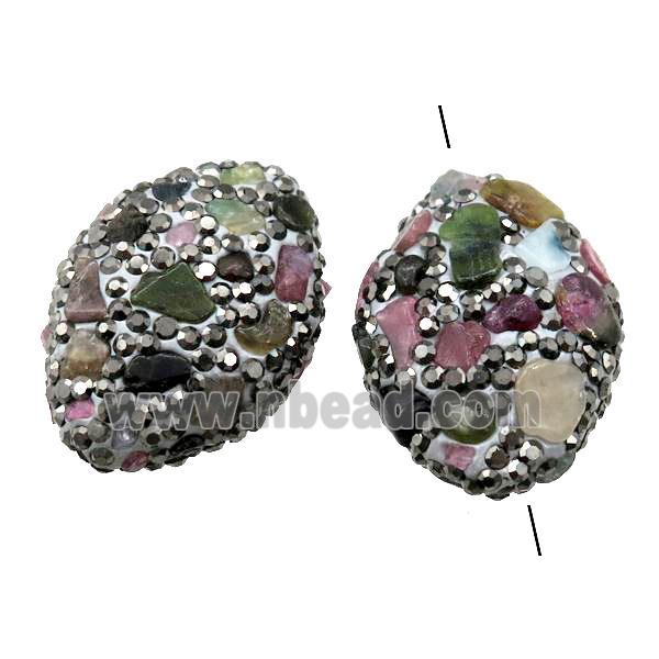 Clay oval Beads paved rhinestone with Tourmaline