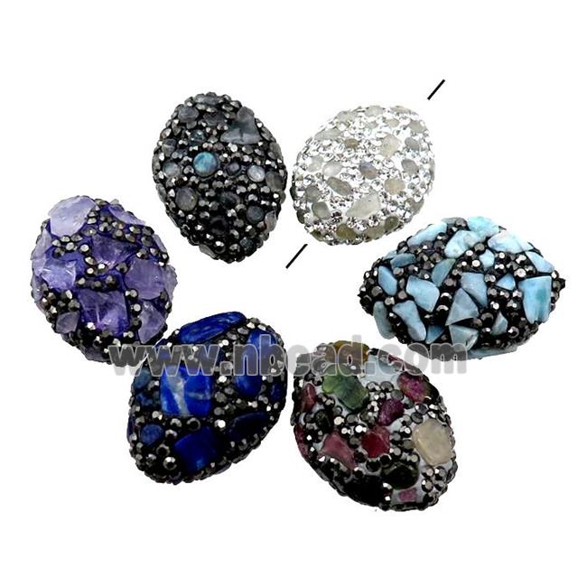 Clay oval Beads paved rhinestone with Gemstone, mixed