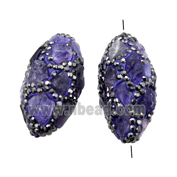 Clay rice Beads paved rhinestone with Amethyst