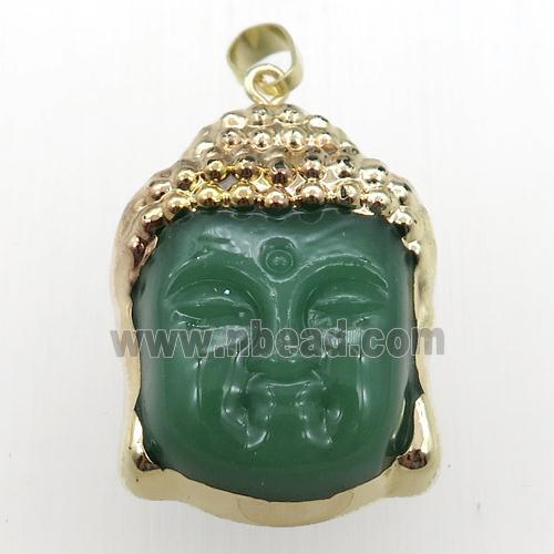 green Jadeite Glass buddha pendant, gold plated