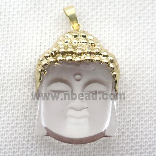 Chinese Crystal Glass buddha pendant, gold plated, matte