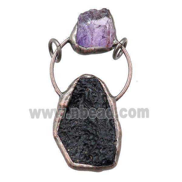 black Tourmaline pendant with amethyst, antique red