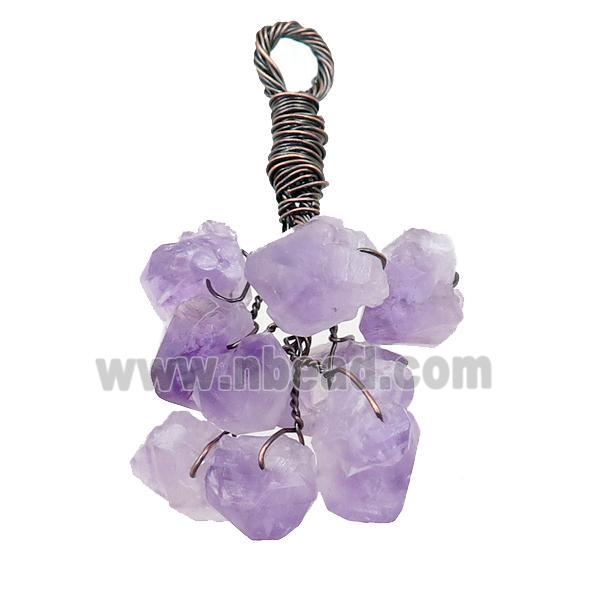 Amethyst pendant, wire wrapped, antique red