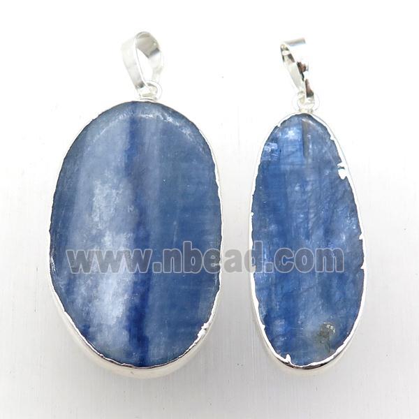 blue Kyanite pendant, oval, silver plated
