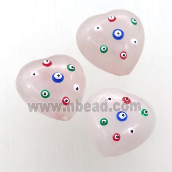 Rose Quartz heart Beads with evil eye