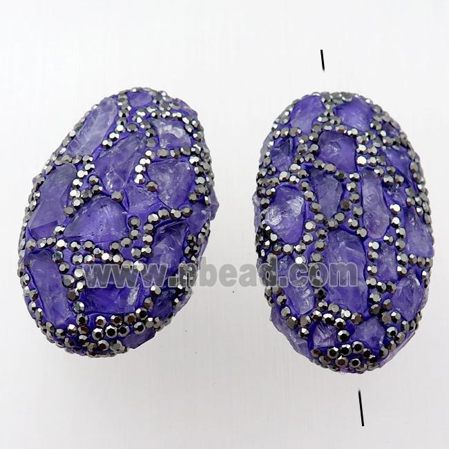 Clay oval Beads paved rhinestone with Amethyst