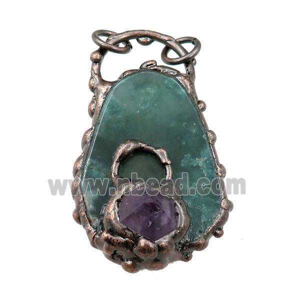 green agate slab pendant with amethyst, antique red