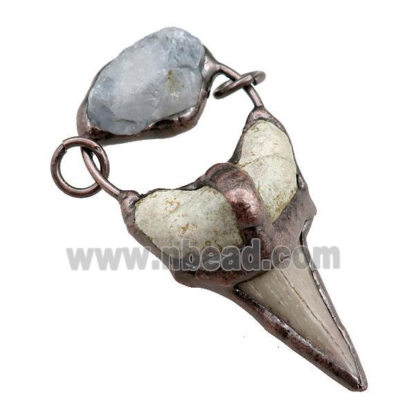 shark tooth pendant with aquamarine, antiqe red