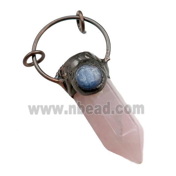 Rose Quartz bullet pendant, antique red