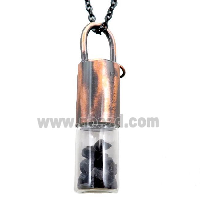 copper perfume bottle Necklace with onyx, antique red
