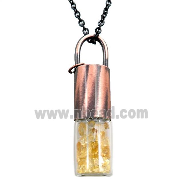copper perfume bottle Necklace with citrine, antique red