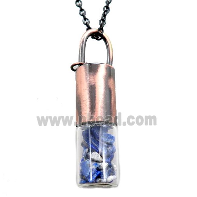 copper perfume bottle Necklace with lapis, antique red