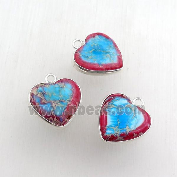 multicolor Imperial Jasper heart pendant, dye, silver plated