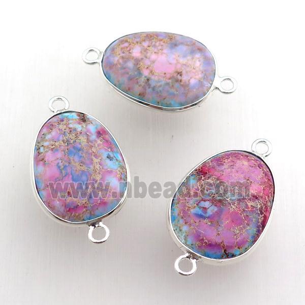 pink Imperial Jasper teardrop connector, silver plated