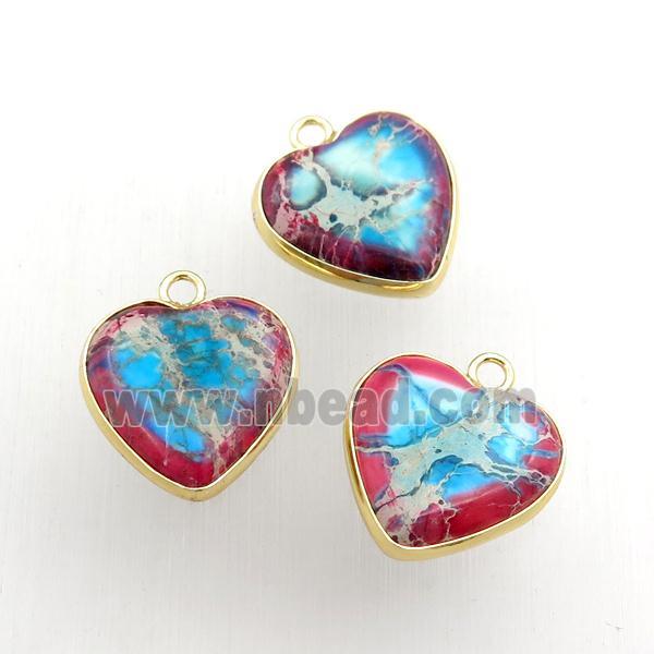 multicolor Imperial Jasper heart pendant, dye, gold plated