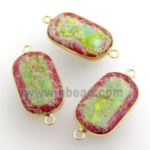 dye Imperial Jasper rectangle connector, gold plated, multicolor