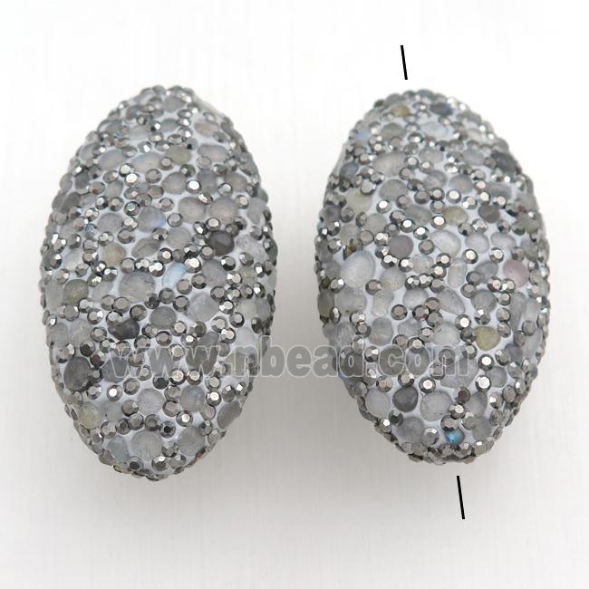 Clay oval Beads Paved Rhinestone with moonstone