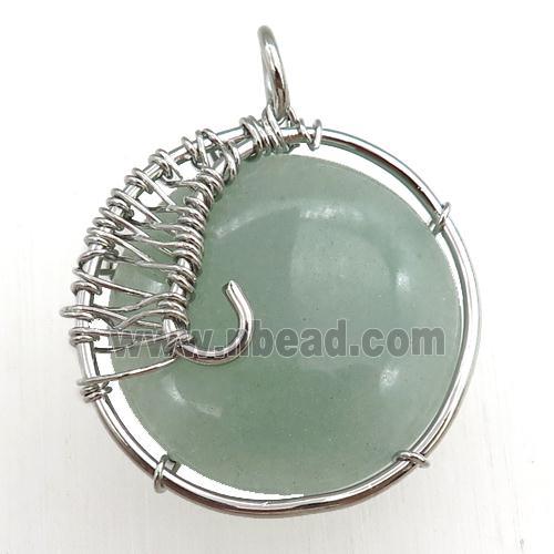 green aventurine pendant, circle, wire wrapped