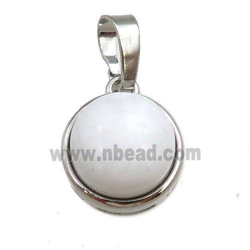 white porcelain pendant, circle, platinum plated