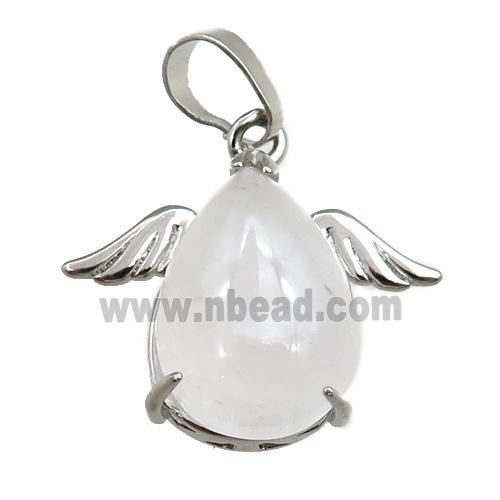 clear quartz angel pendant, platinum plated