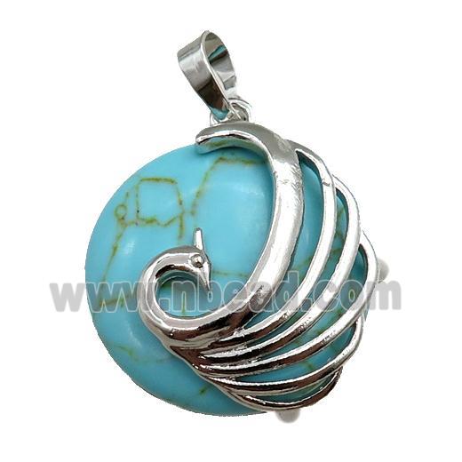 green synthetic turquoise circle pendant with phoenix