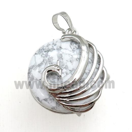 white howlite turquoise circle pendant with phoenix