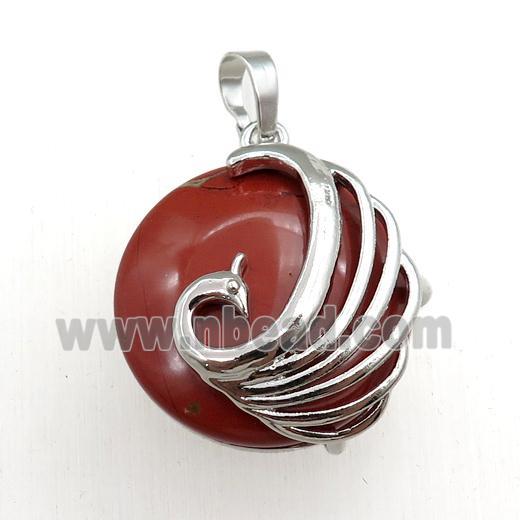 red jasper circle pendant with phoenix