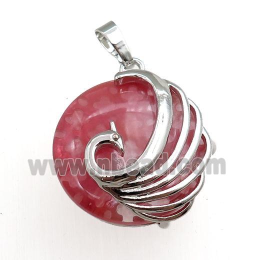 pink watermelon quartz circle pendant with phoenix