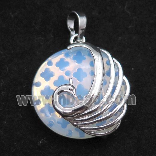white opalite circle pendant with phoenix