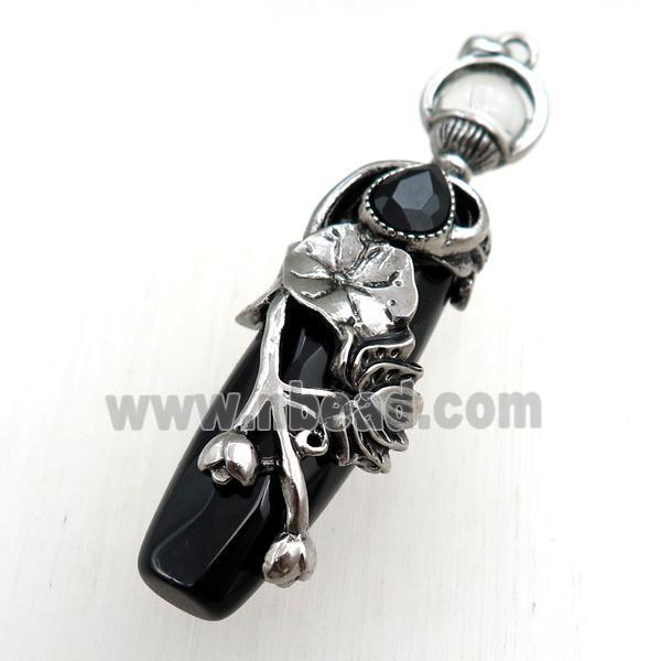 black onyx agate stick pendant