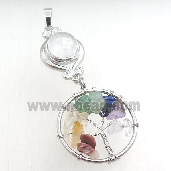 clear quartz chakra pendant with tree of life