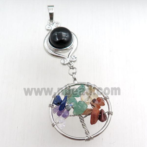black onyx agate chakra pendant with tree of life