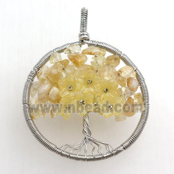 citrine pendant, tree of life, wire wrapped