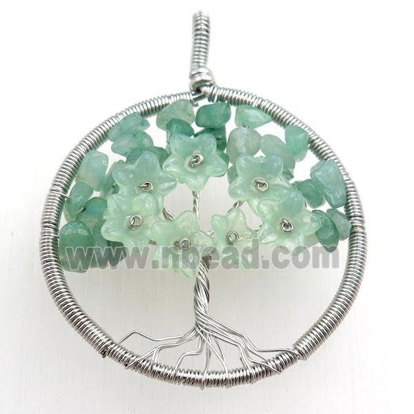 green aventurine pendant, tree of life, wire wrapped