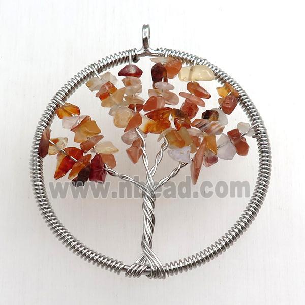 red carnelian pendant, tree of life, wire wrapped