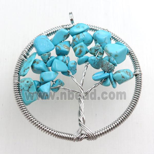 blue turquoise pendant, tree of life, wire wrapped