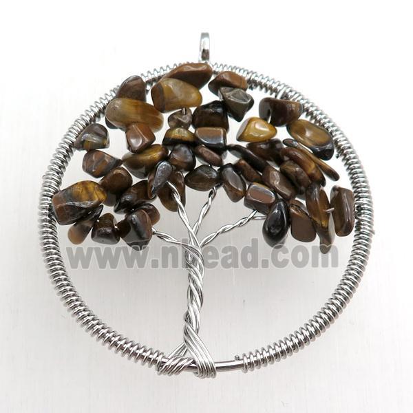 tiger eye stone pendant, tree of life, wire wrapped