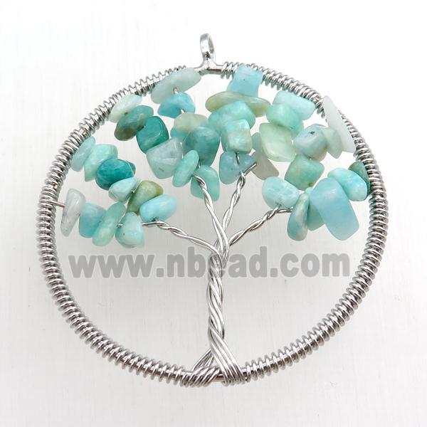 green amazonite pendant, tree of life, wire wrapped