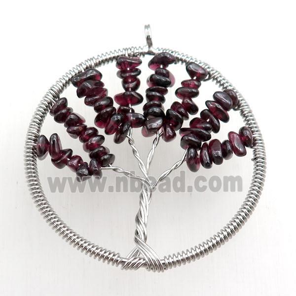 garnet pendant, tree of life, wire wrapped