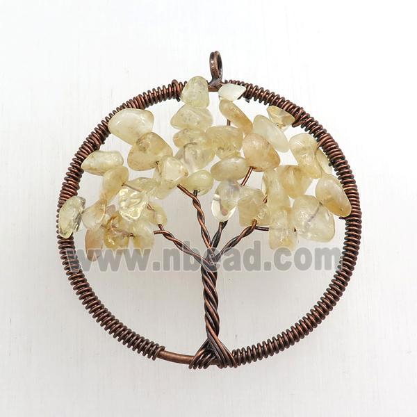 citrine pendant, tree of life, wire wrapped