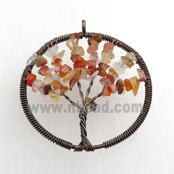 red carnelian pendant, tree of life, wire wrapped