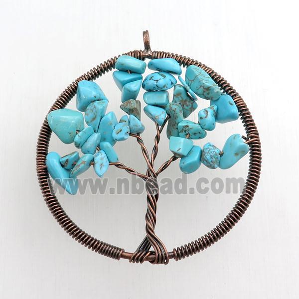blue turquoise pendant, tree of life, wire wrapped